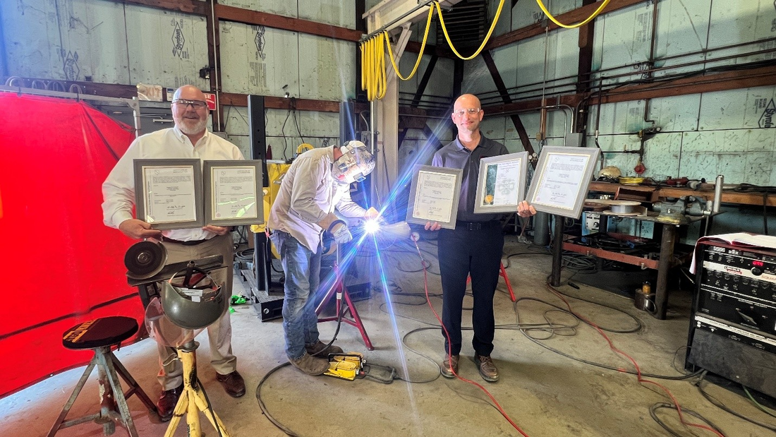 Freitag team proudly displays the five nationally recognized welding credentials